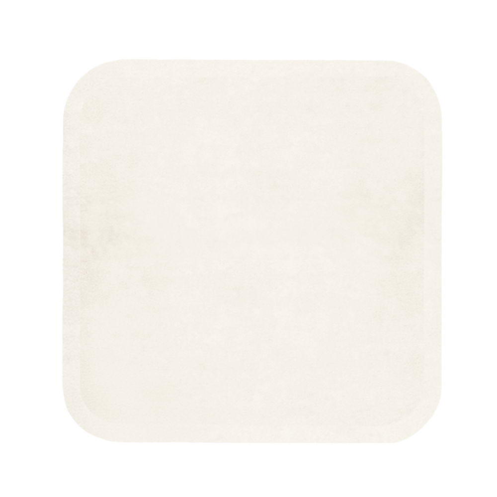 Cream square wool rug with rounded corners, minimalist neutral area rug for modern interiors