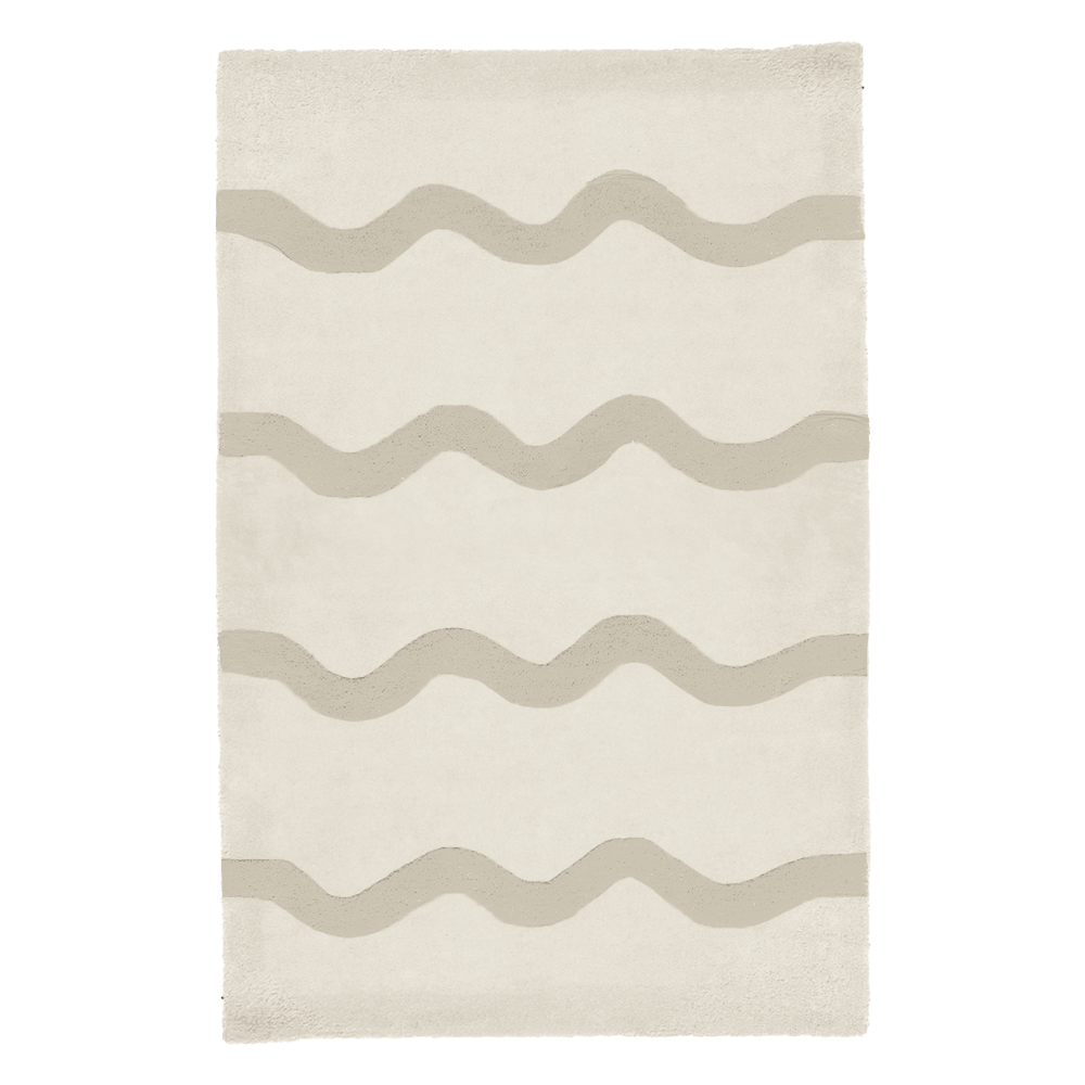 Soft cream and ivory wavy stripe rug, minimalist modern wool rug for calming living rooms and bedrooms