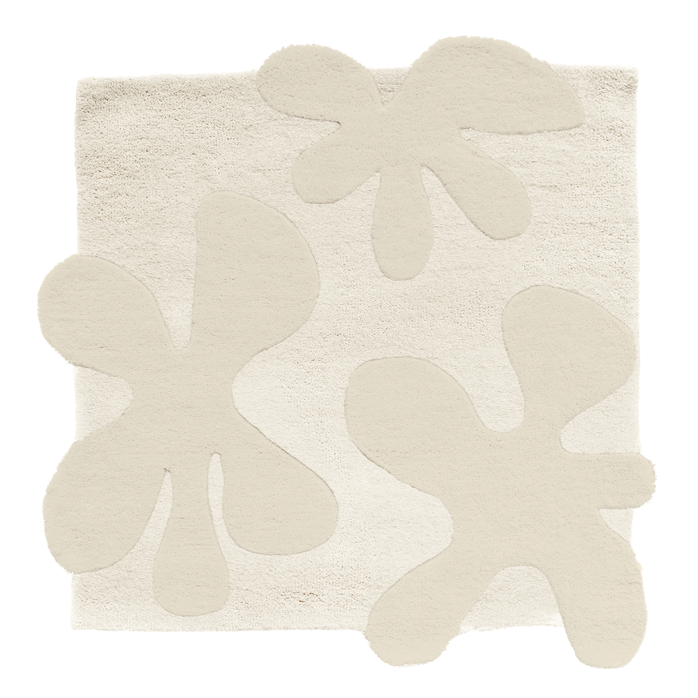 Cream and ivory floral wool square rug, neutral modern boho area rug