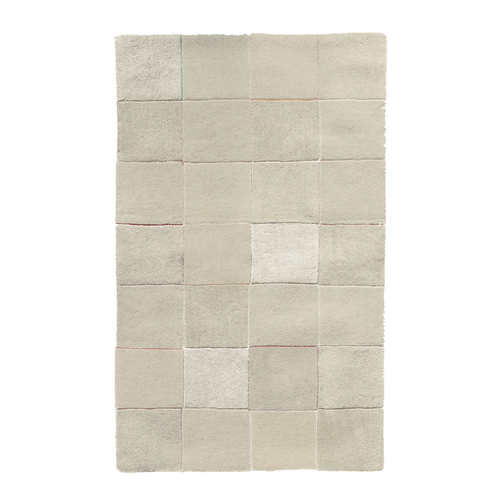 Neutral ivory patchwork rug, modern minimalist wool rug for living spaces