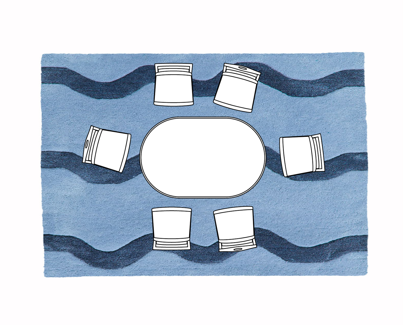 9x12 area rug under a 6 to 8 seat oval dining table – best rug size for large dining rooms with full chair coverage.