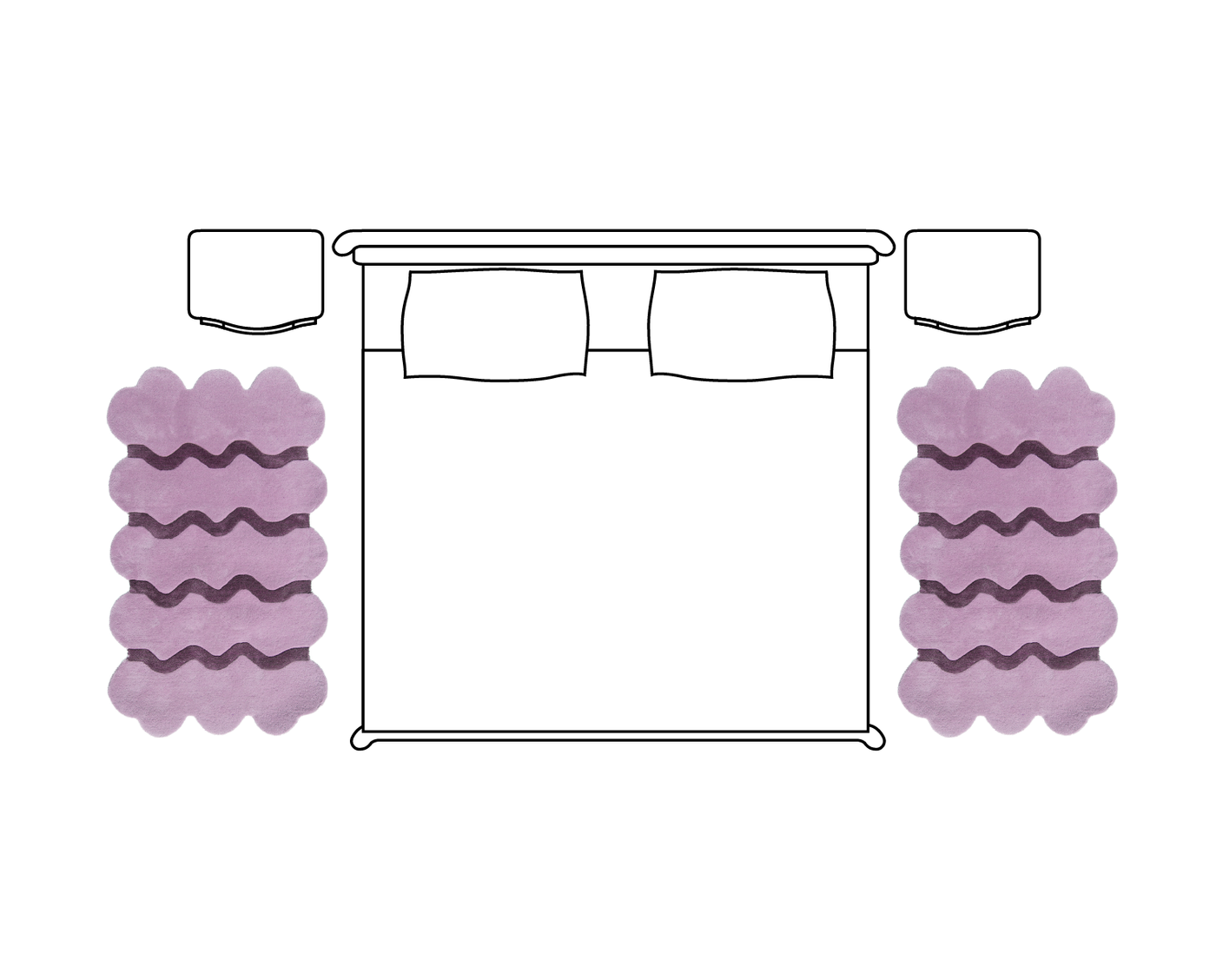 Two 3x5 rugs placed on either side of a king bed for bedroom rug styling