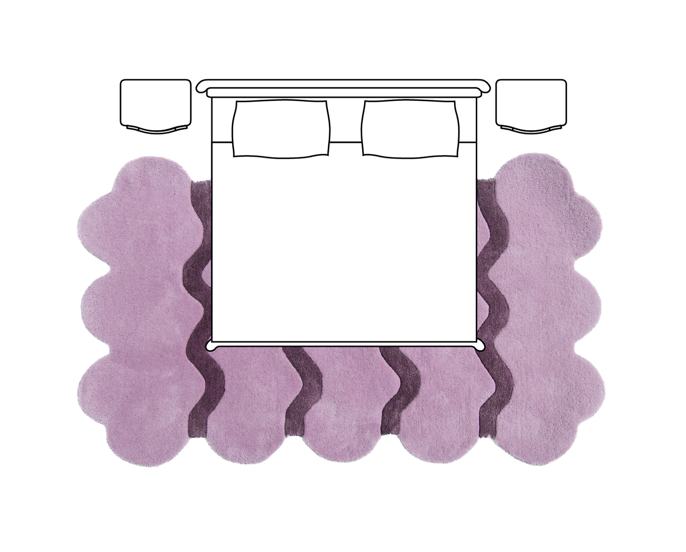 8x10 area rug under king size bed with nightstands, showing ideal bedroom rug layout