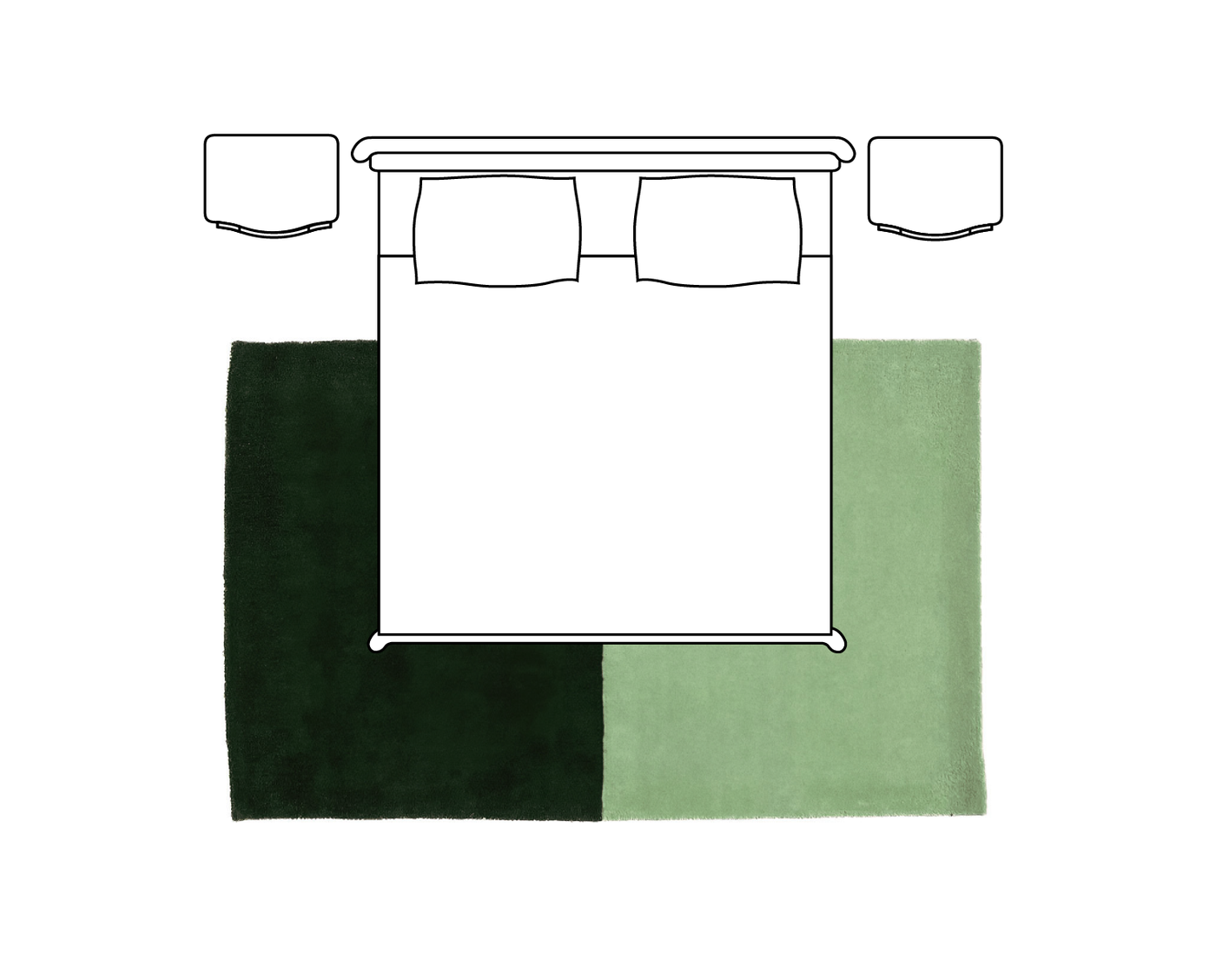 5x8 rug under queen bed placed horizontally to add warmth and texture to the room