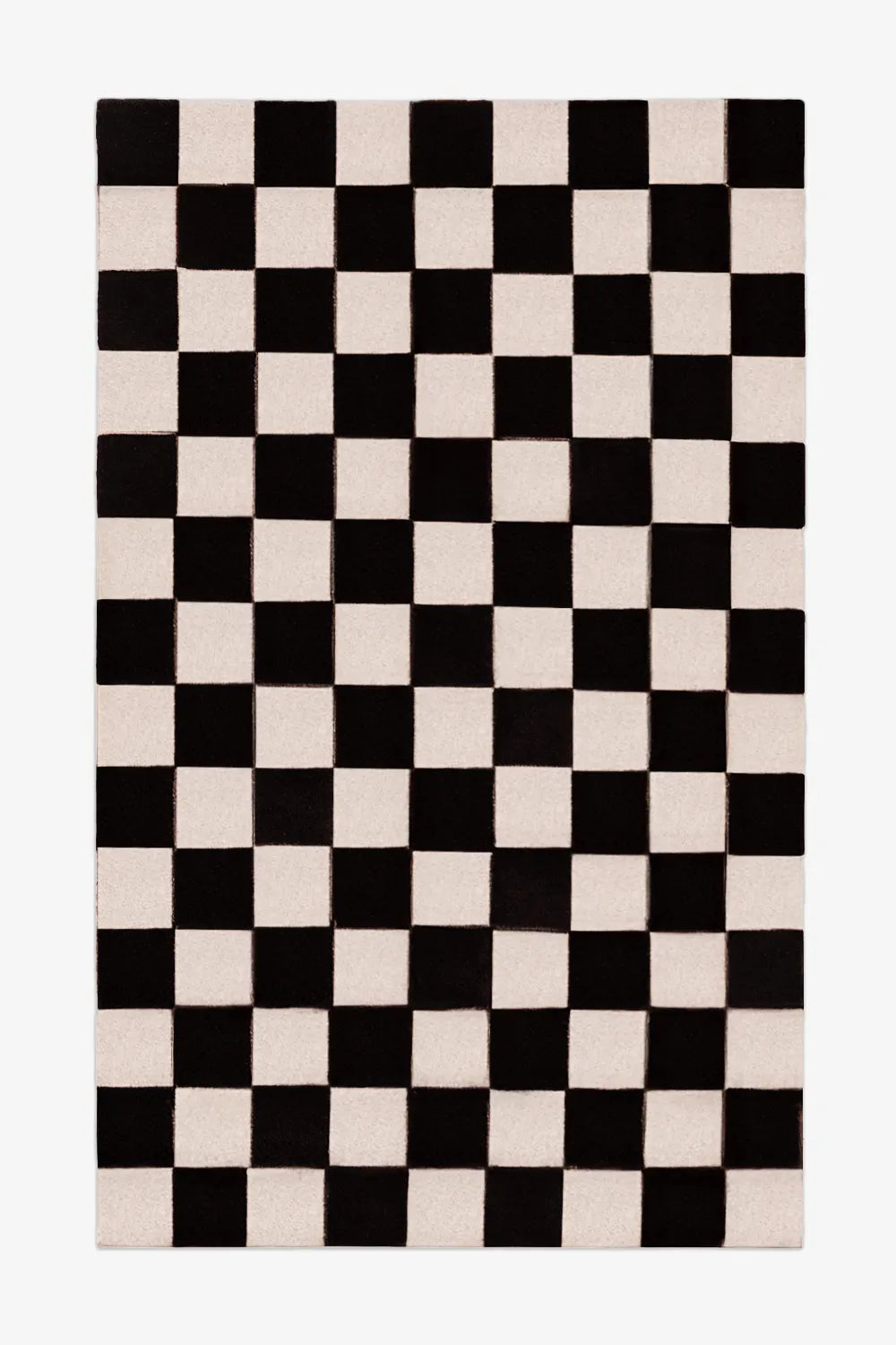 5x8 black and white wool checkered area rug perfect for modern dining rooms, living rooms, and bedrooms