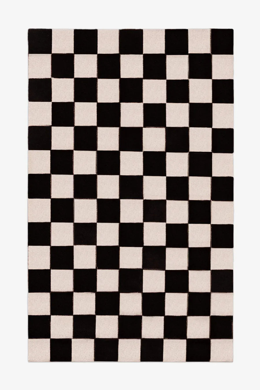 5x8 black and white wool checkered area rug perfect for modern dining rooms, living rooms, and bedrooms