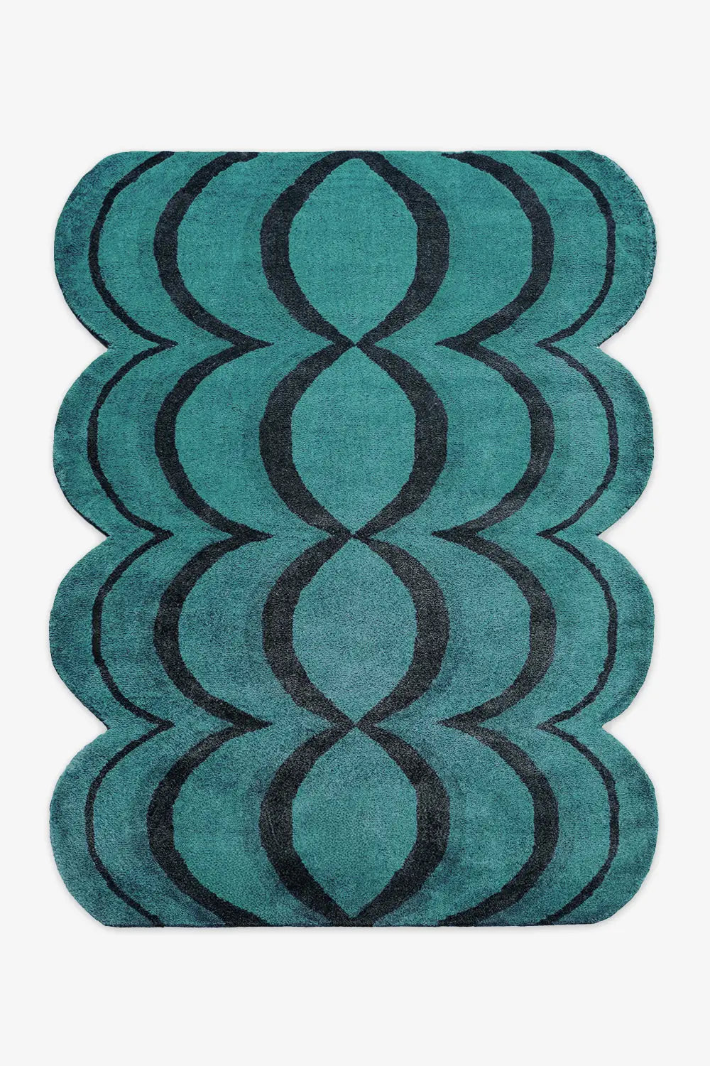 Hand-Tufted Ripple Wavy Wool Rug in Teal Perfect for Living Room or Bedroom Decor