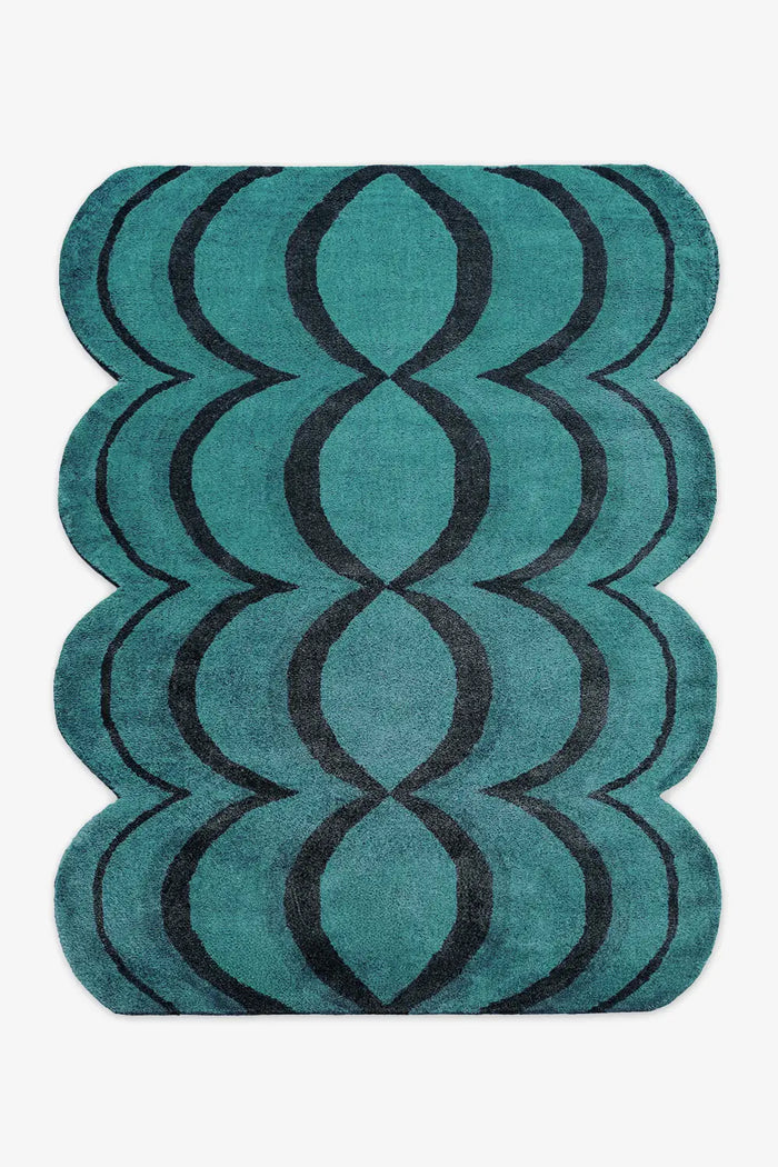 Hand-Tufted Ripple Wavy Wool Rug in Teal Perfect for Living Room or Bedroom Decor