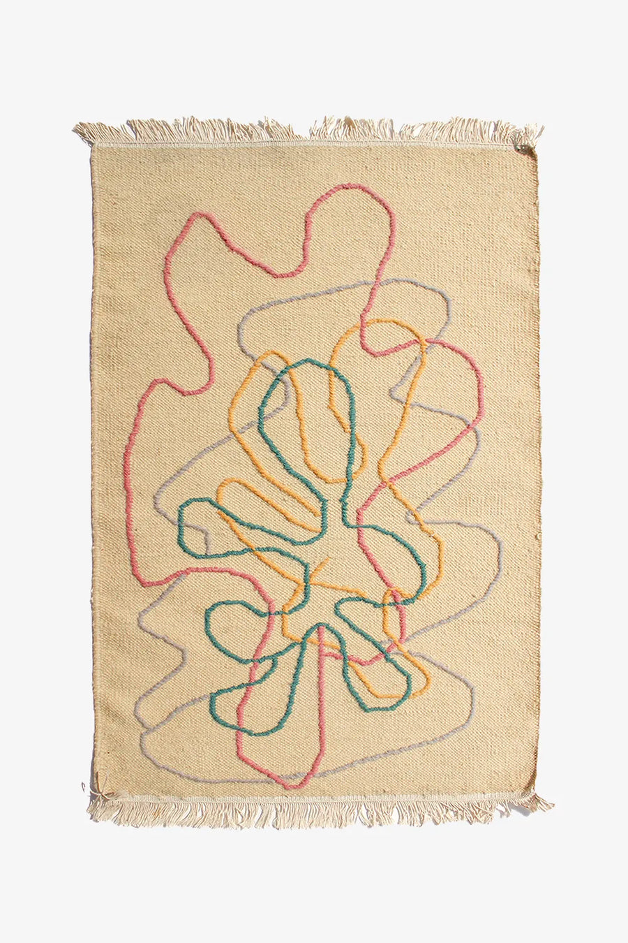Squiggly Tan Woven Durrie Rug