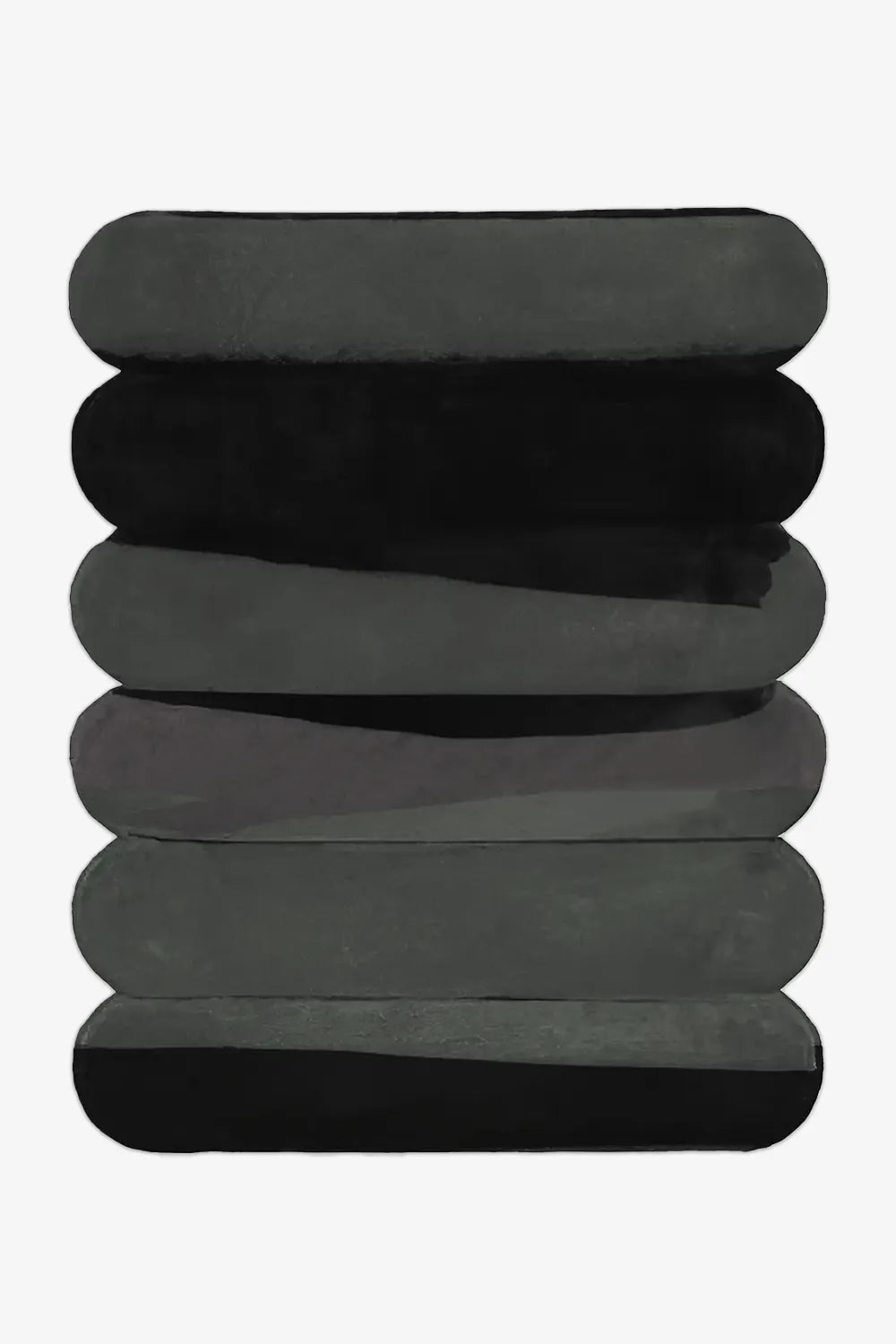 5x8 modern black and gray wool area rug with rounded edges and organic stripe design