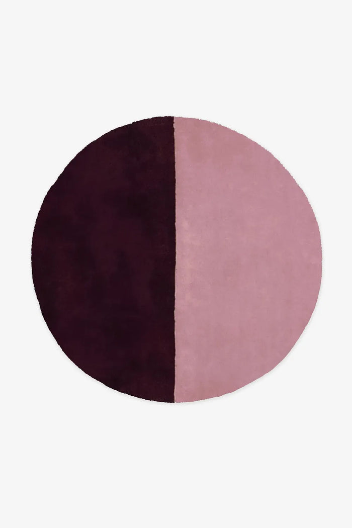 6x6 dusty plum and mauve wool circle rug, a modern choice for bedrooms, nurseries, and organic modern living spaces berry