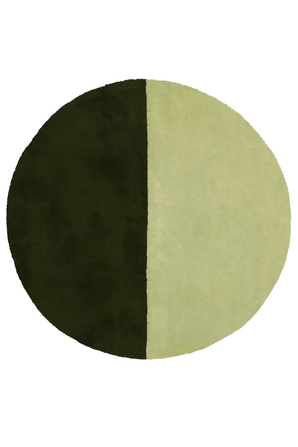 Small green and sage modern wool circle rug, perfect for entryways, playrooms, and colorful minimalist home decor.