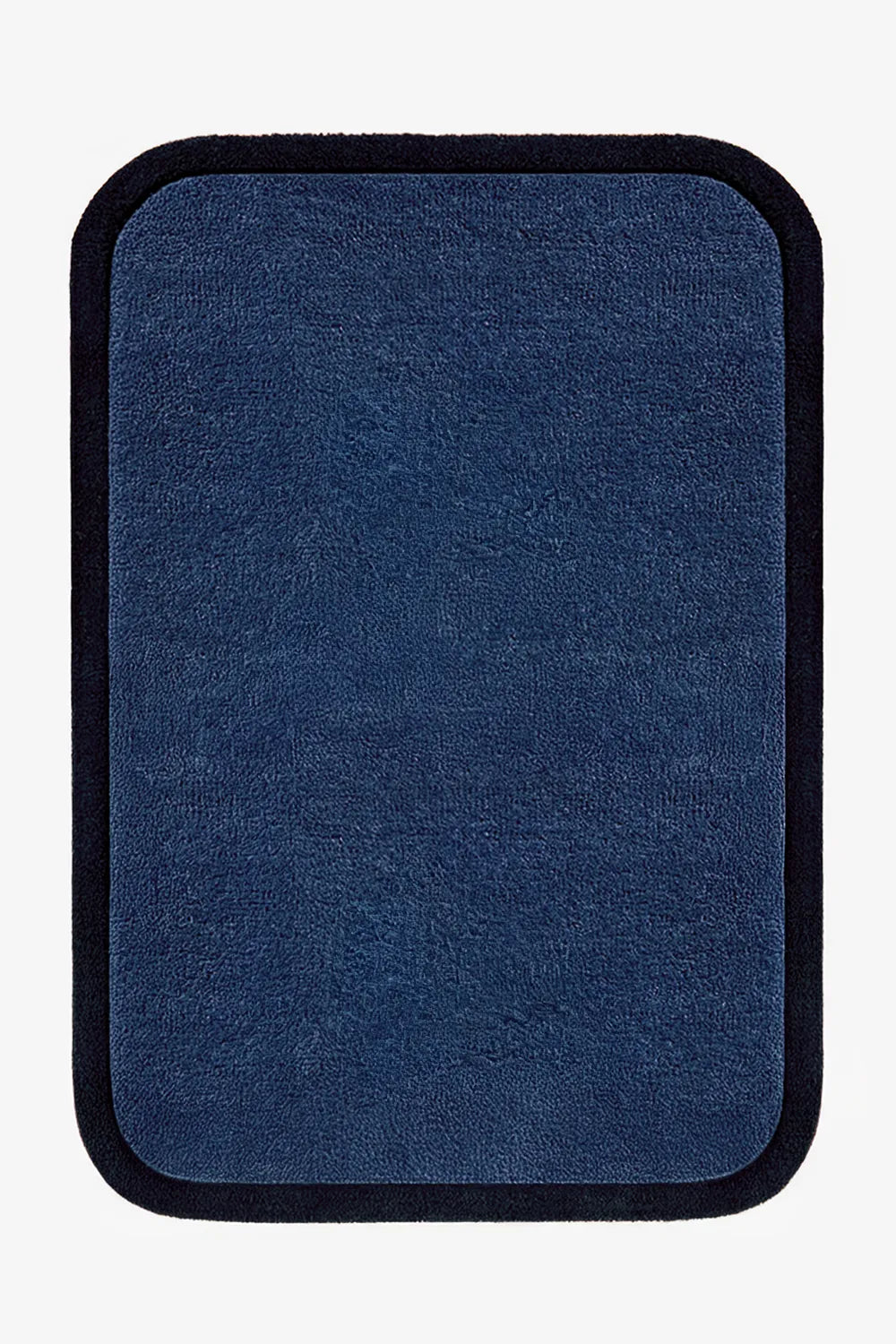 9x12 navy blue wool rug with rich dark border and dense modern weave
