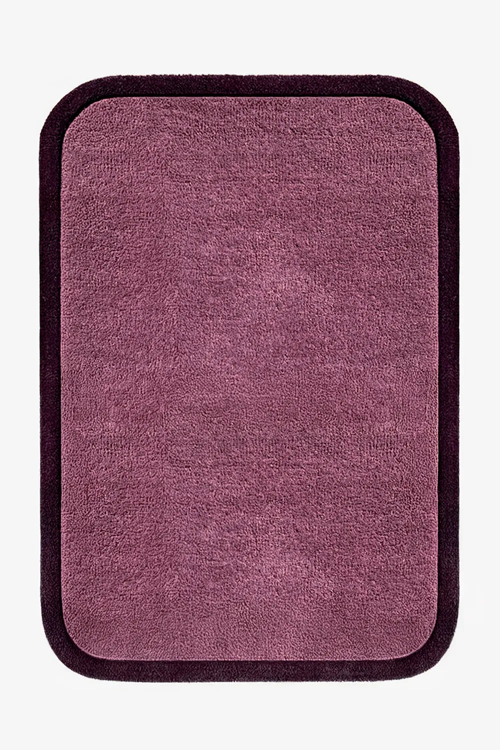 5x7 plum purple wool rug with sculptural rounded edges and deep purple border