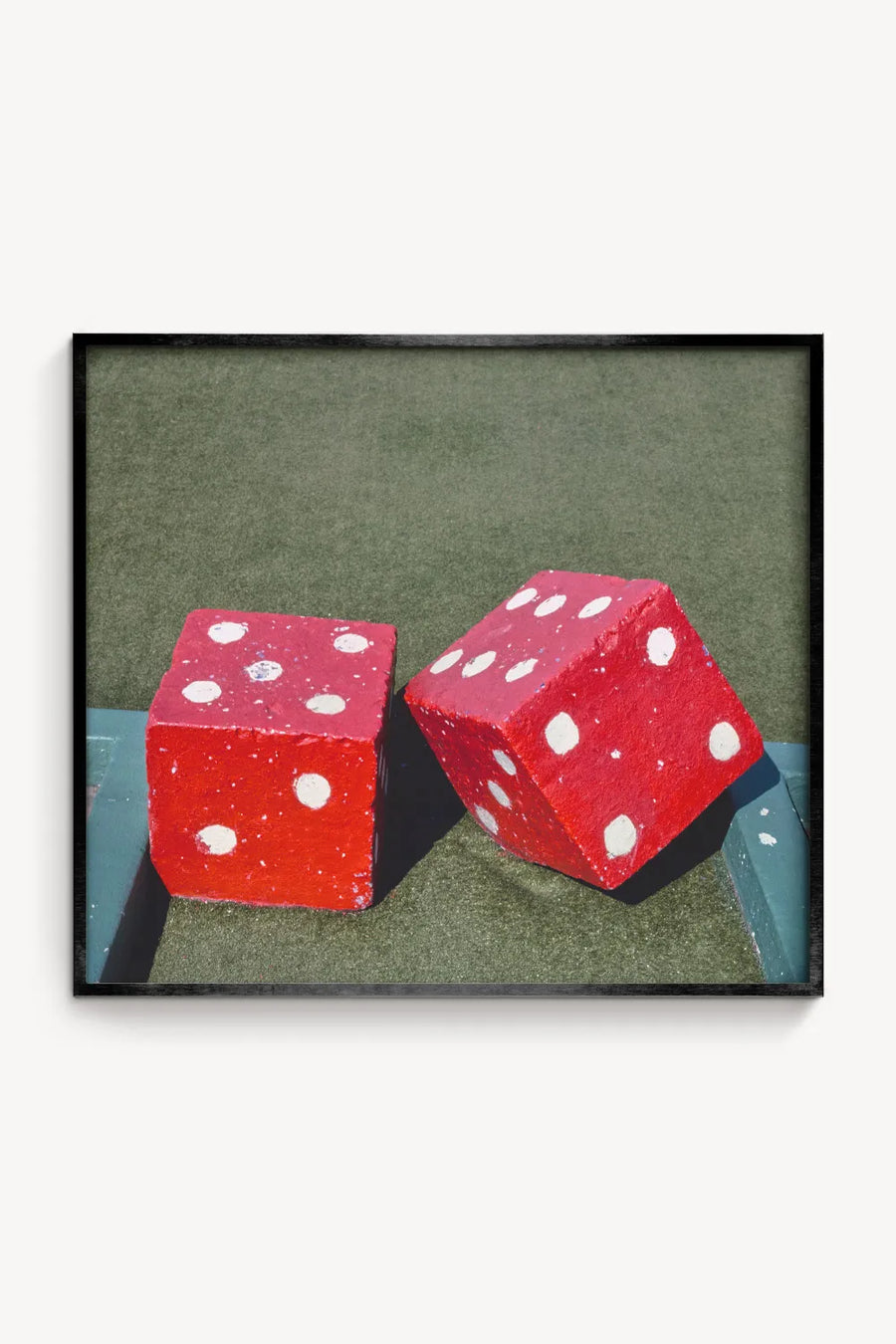 Vintage roadside attraction art print featuring oversized red dice