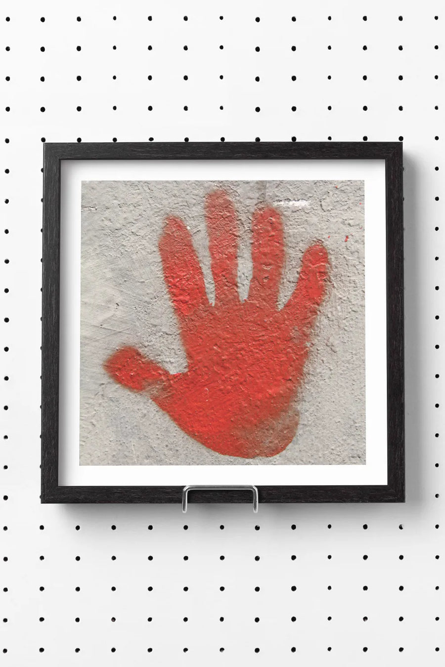 Red Hand Print Square Art Print on textured concrete background