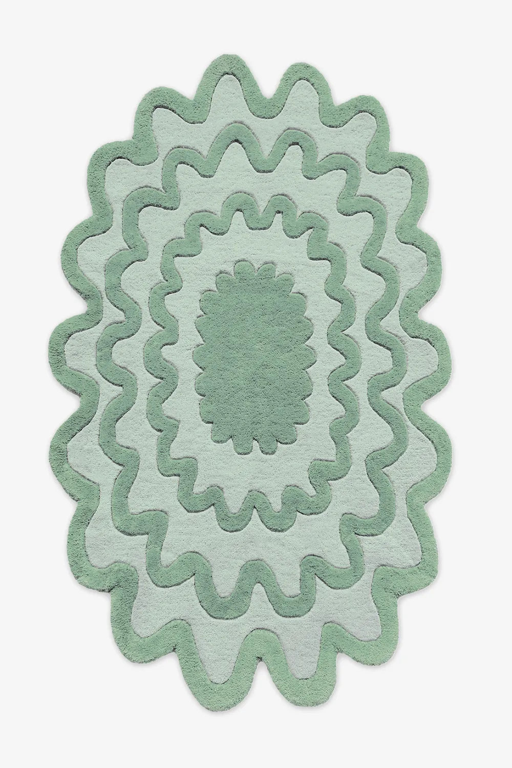 Sage green ripple oval rug, organic modern wool rug perfect for coastal and bohemian interiors