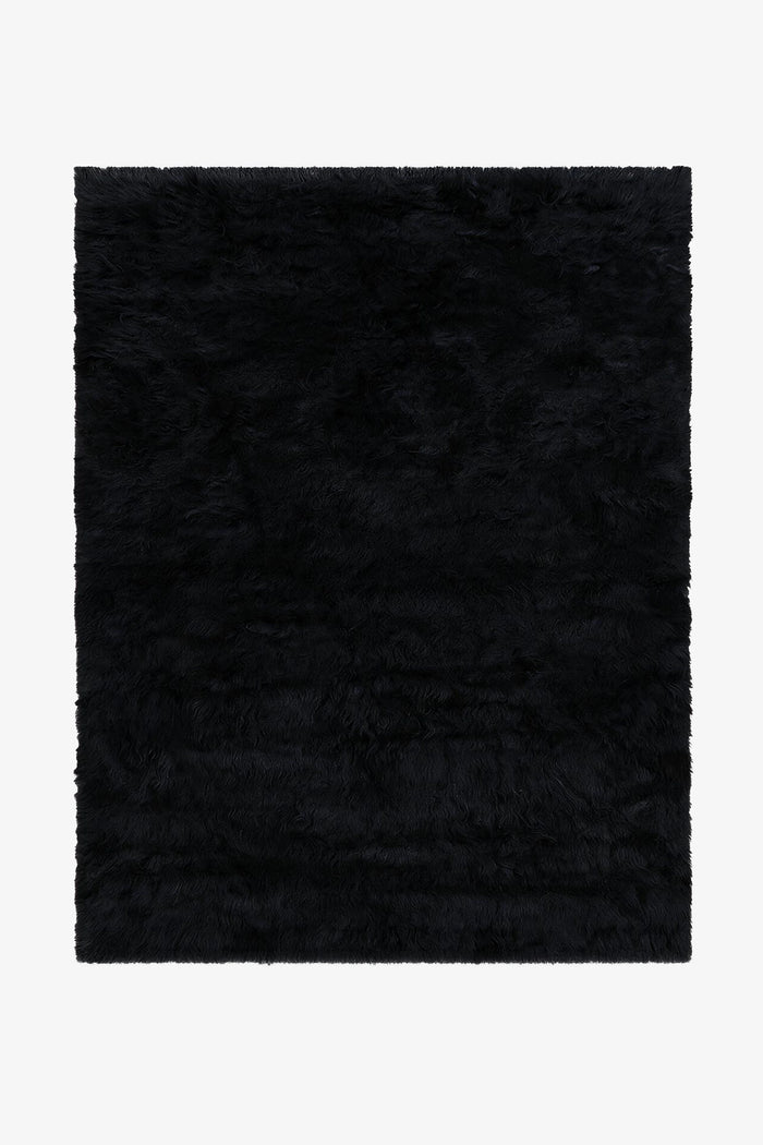Black Hand-Knotted Shag Wool Rug