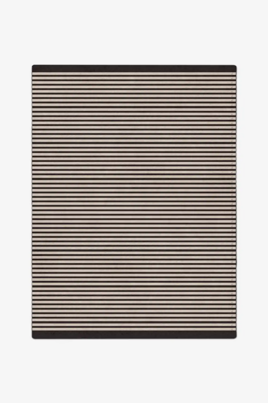 Striped wool rug with black and beige stripes on a white background