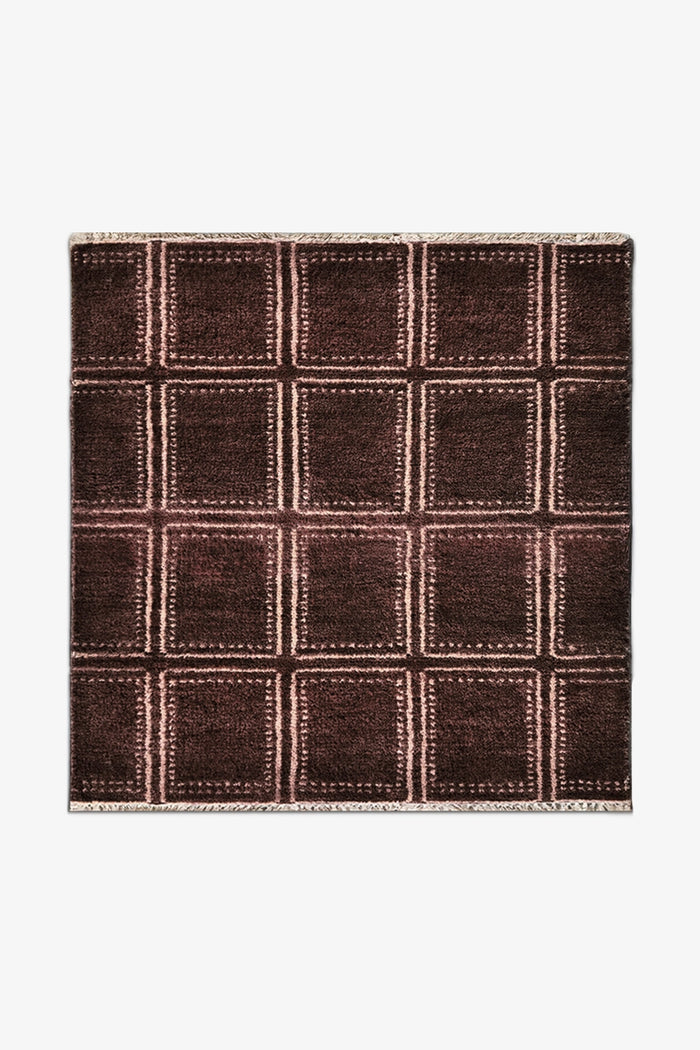 Boxstep Bold Grid Hand-Knotted Square Wool Rug