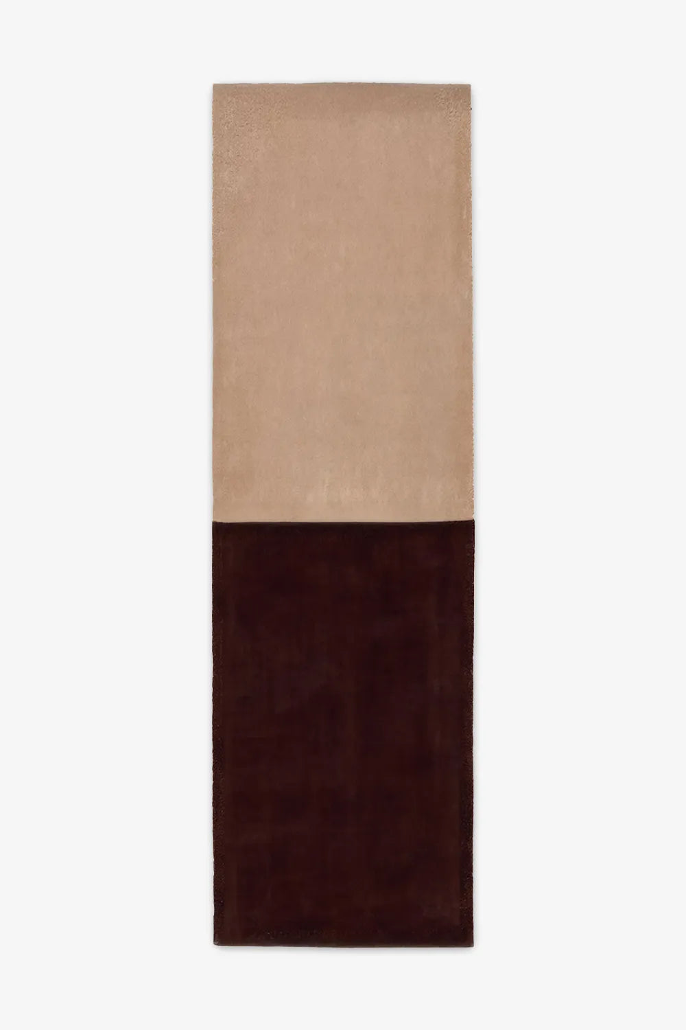 Warm tan and espresso brown wool runner in 2x8 or 3x10 sizing, perfect for neutral hallway styling, natural modern homes, and warm minimalist interiors.
