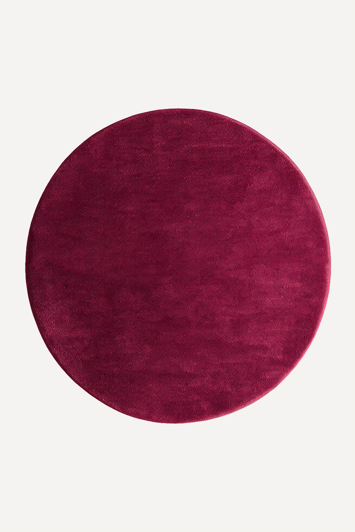 Burgundy Round Hand-Tufted Wool Rug