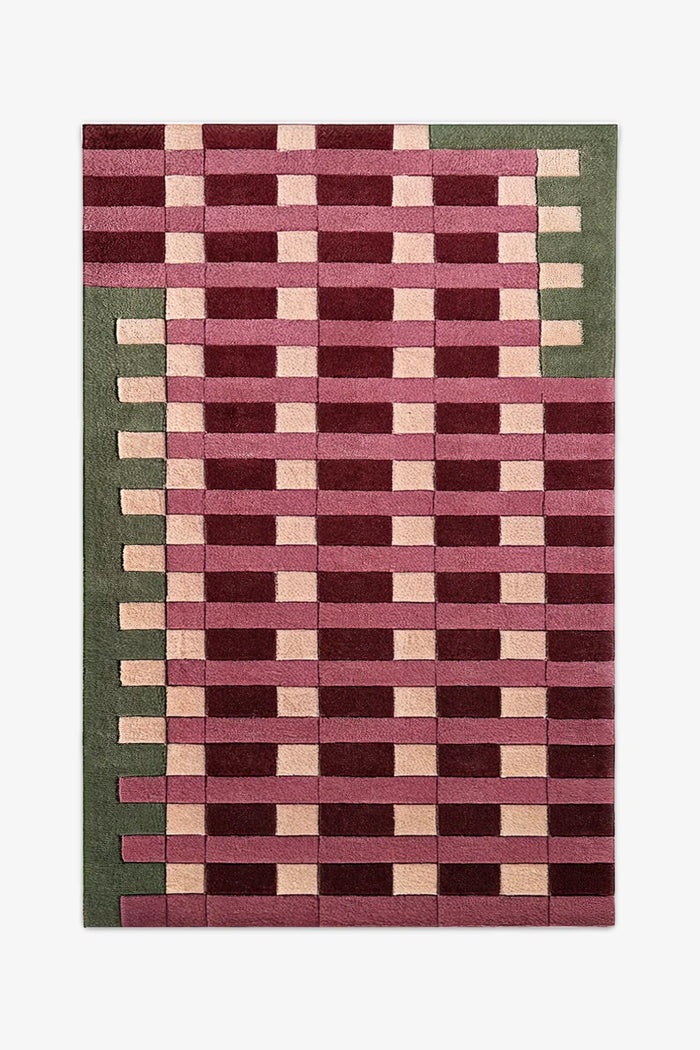 custom checkered rug with a geometric pattern on a white background