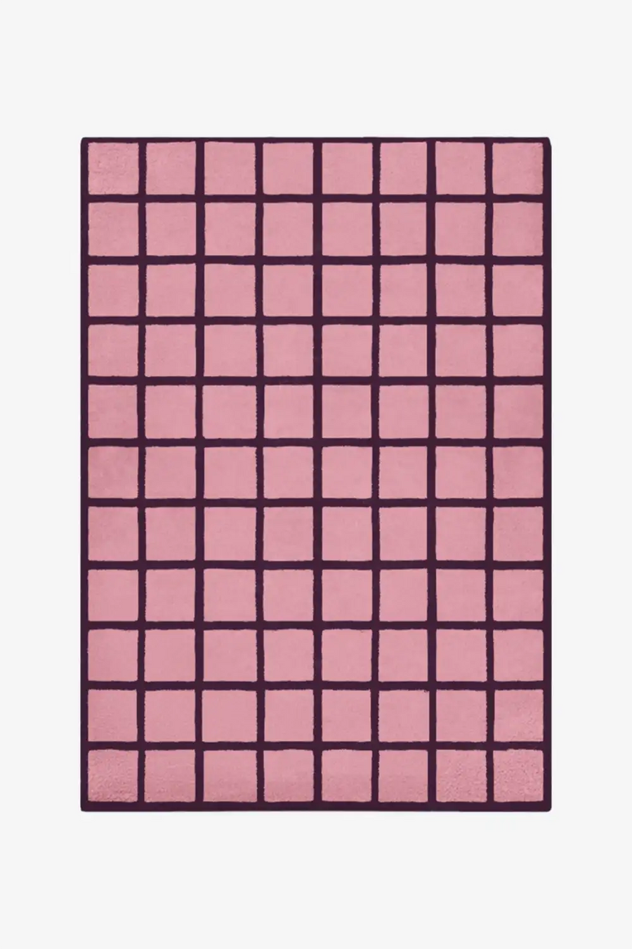 Rose pink and deep purple tiled rug in a striking modern palette