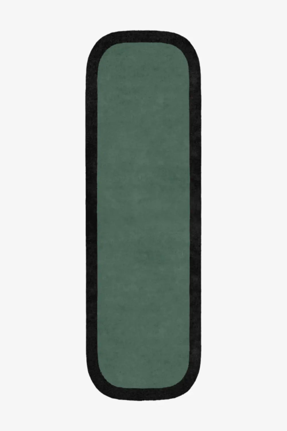 Sage green runner rug with black border, custom hand-tufted wool hallway rug