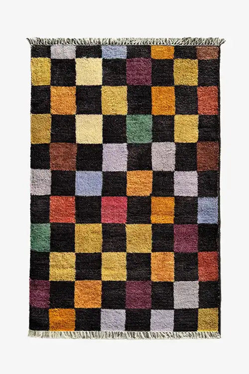 colorful checkered knotted rug