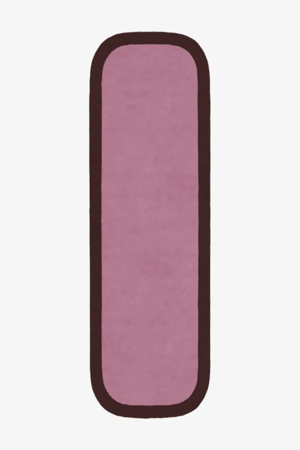 Light mauve runner rug with rounded dark brown edge, wool boho hallway runner
