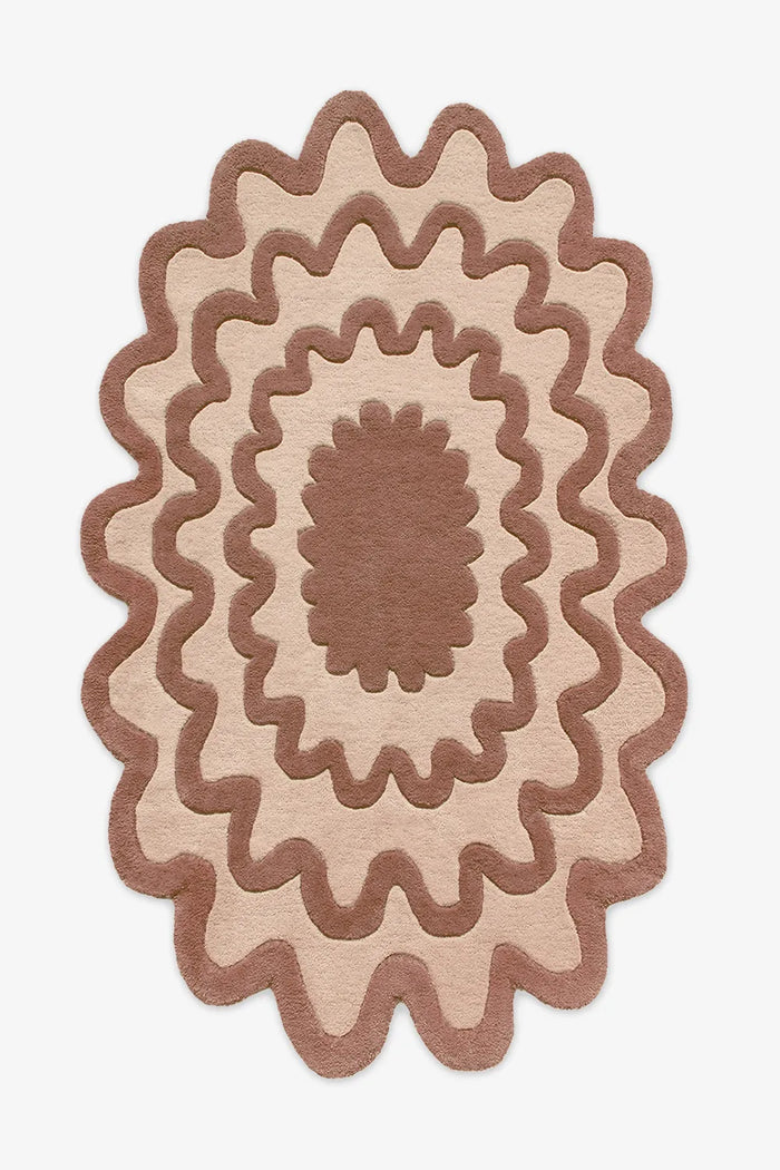 9x12 cream and brown neutral area rugs with wavy scalloped border, perfect for organic modern living rooms