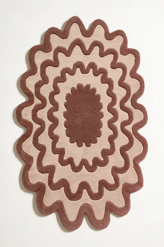 9x12 cream and brown neutral area rugs with wavy scalloped border, perfect for organic modern living rooms