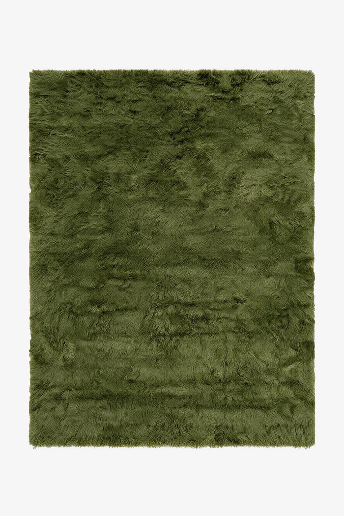 Olive Hand-Knotted Shag Wool Rug