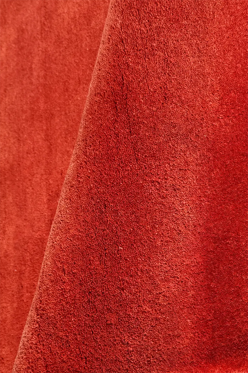 Close-up of red hand-tufted wool area rug