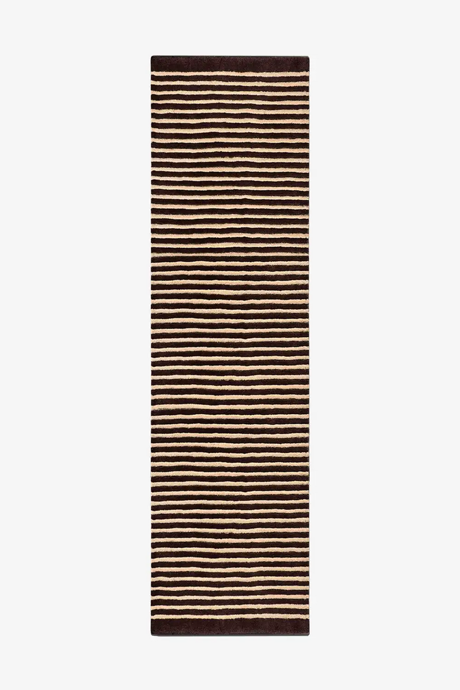 Modern wool runner rug in brown and tan stripes, ideal for hallways or kitchens