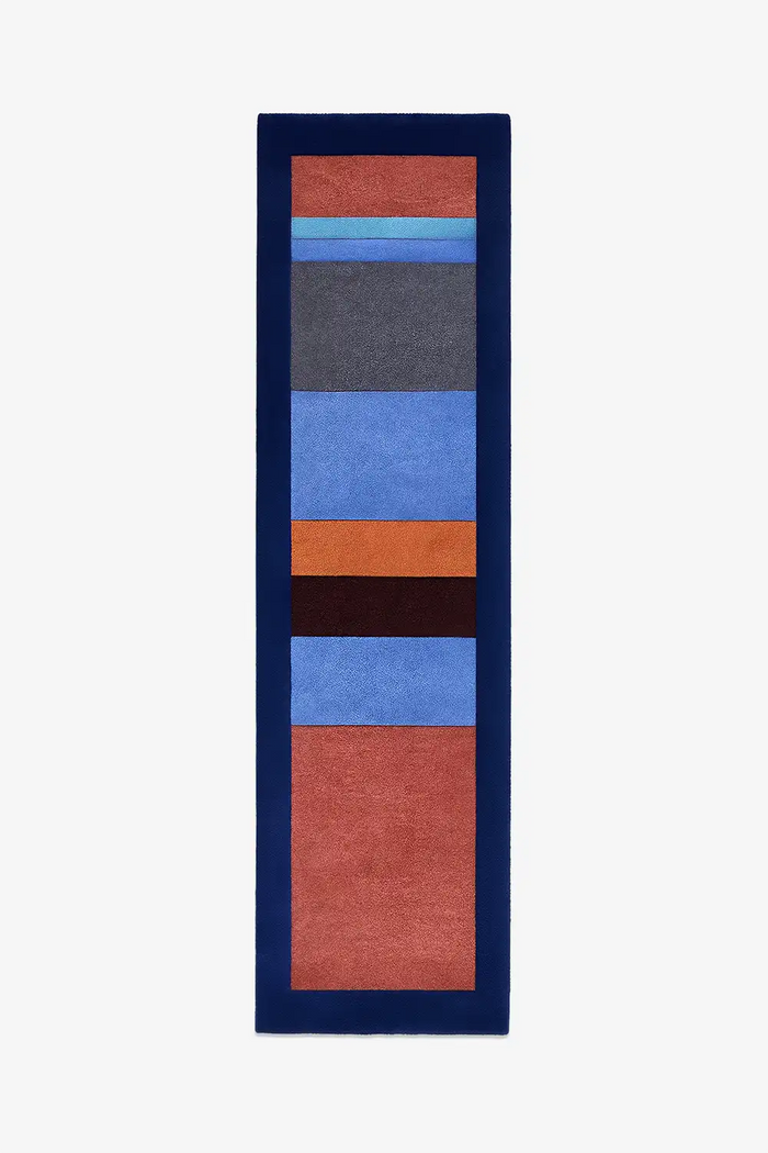 wool runner rug rug with color-blocked pattern in custom sizes on a white background
