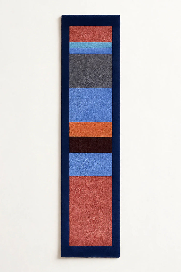 wool runner rug rug with color-blocked pattern in custom sizes on a white background