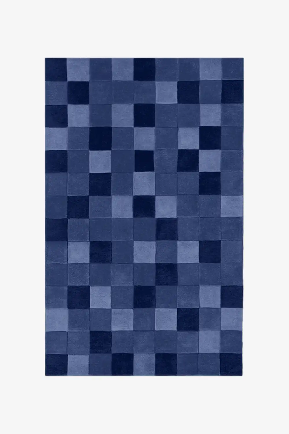 Navy and black checkered custom wool rug for bold, modern interiors 8x10