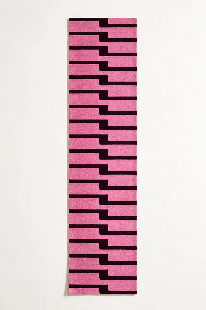 pink striped runner rug hand tufted from natural wool in custom lengths
