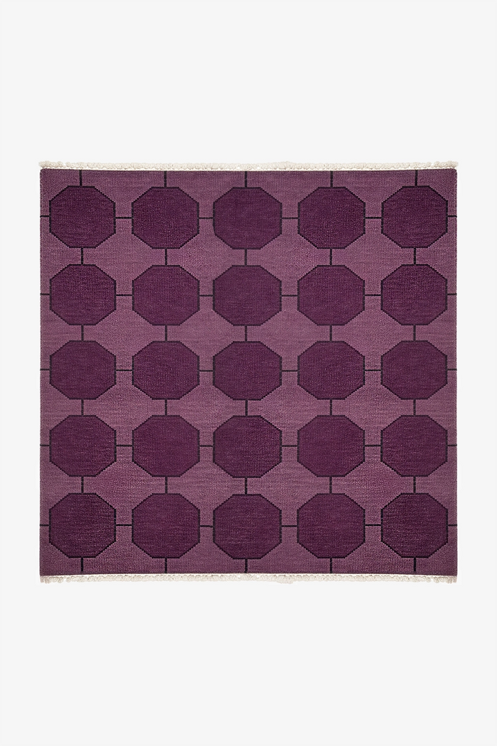 Purple square rug with geometric pattern on a white background | 5x5