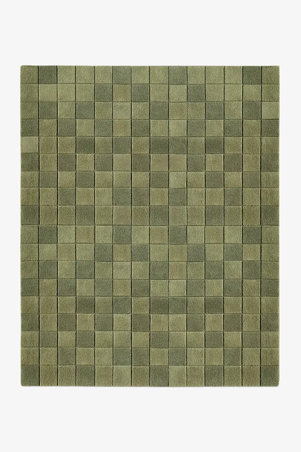 olive green checkered rug on a white background