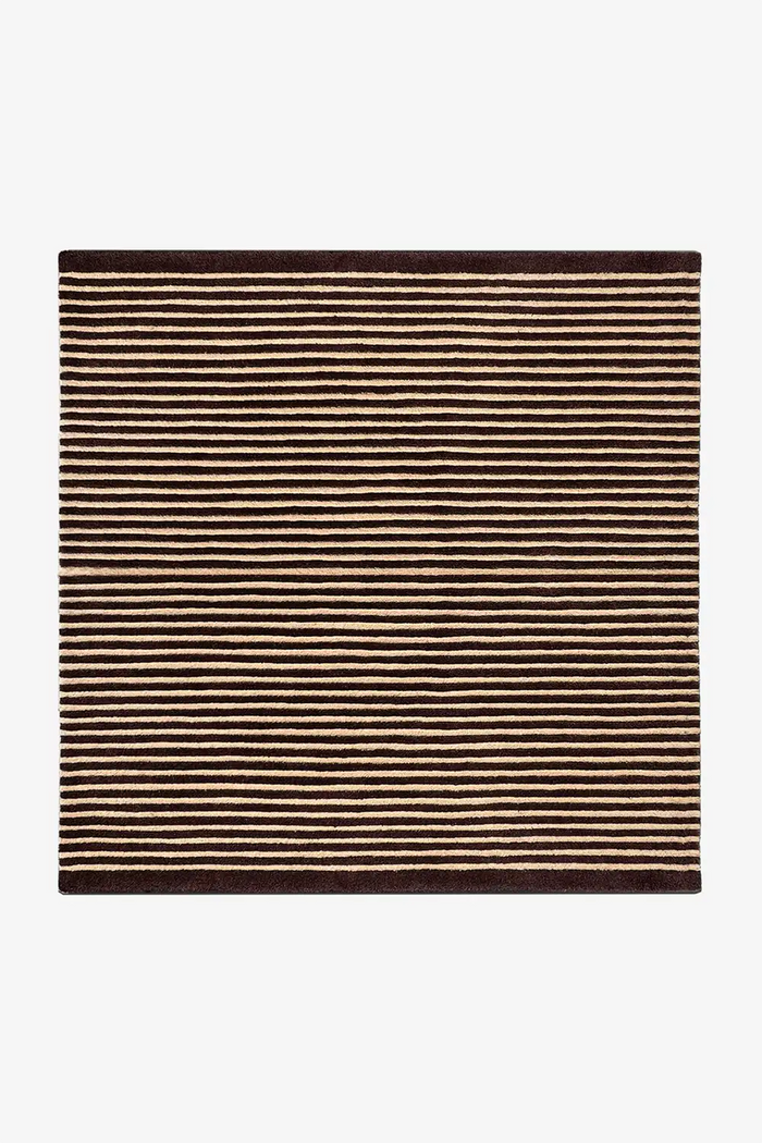 Brown and tan square wool rug with striped tufted texture for modern living spaces