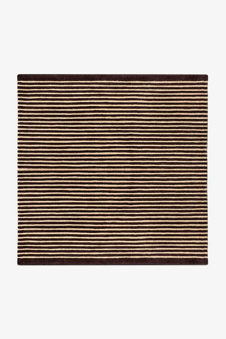 Brown and tan square wool rug with striped tufted texture for modern living spaces