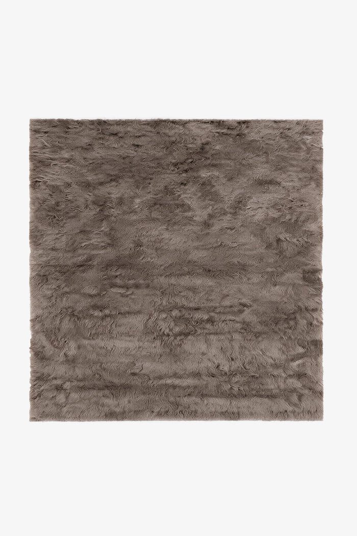 Taupe Square Hand-Knotted Shag Wool Rug