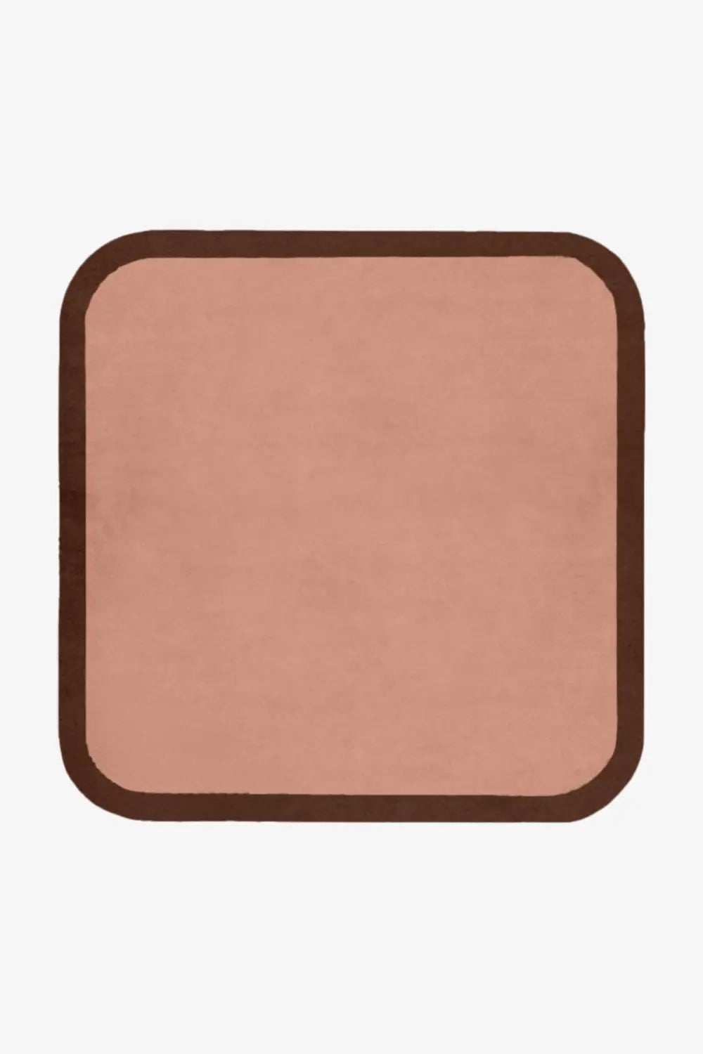 Dusty rose square rug with chocolate brown border, soft wool custom accent rug