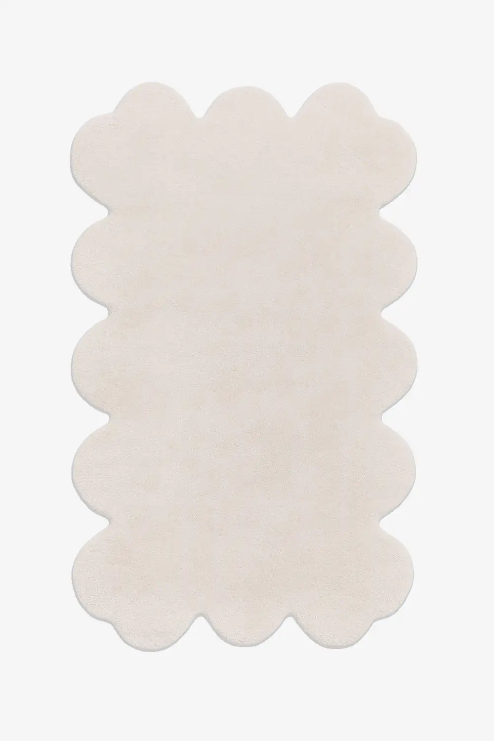 8x10 white scalloped wool rug with hand-tufted plush pile, perfect for modern minimalist living rooms