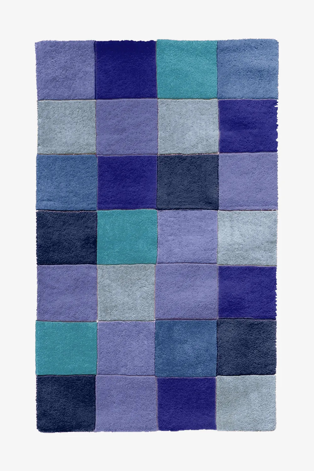 Blue and teal checkerboard wool rug, colorful modern rug for living rooms