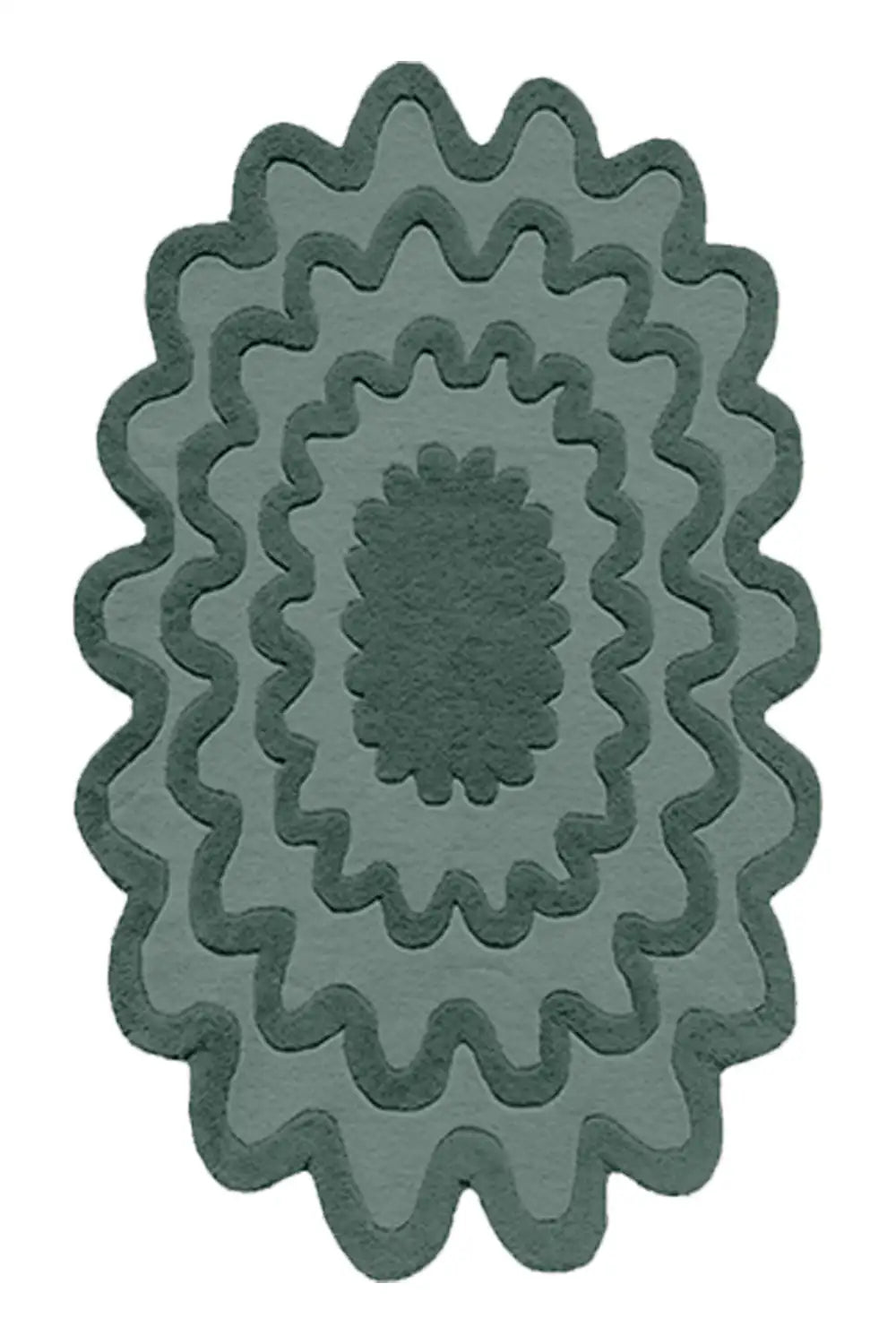 Dark green ripple rug with organic shapes, modern living room wool area rug