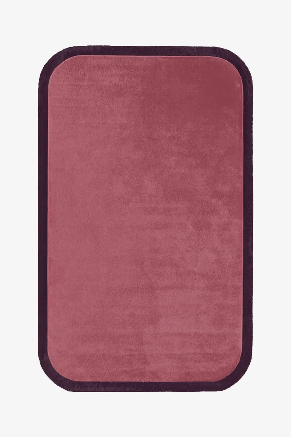 5x8 pink wool rug with burgundy border, minimalist style